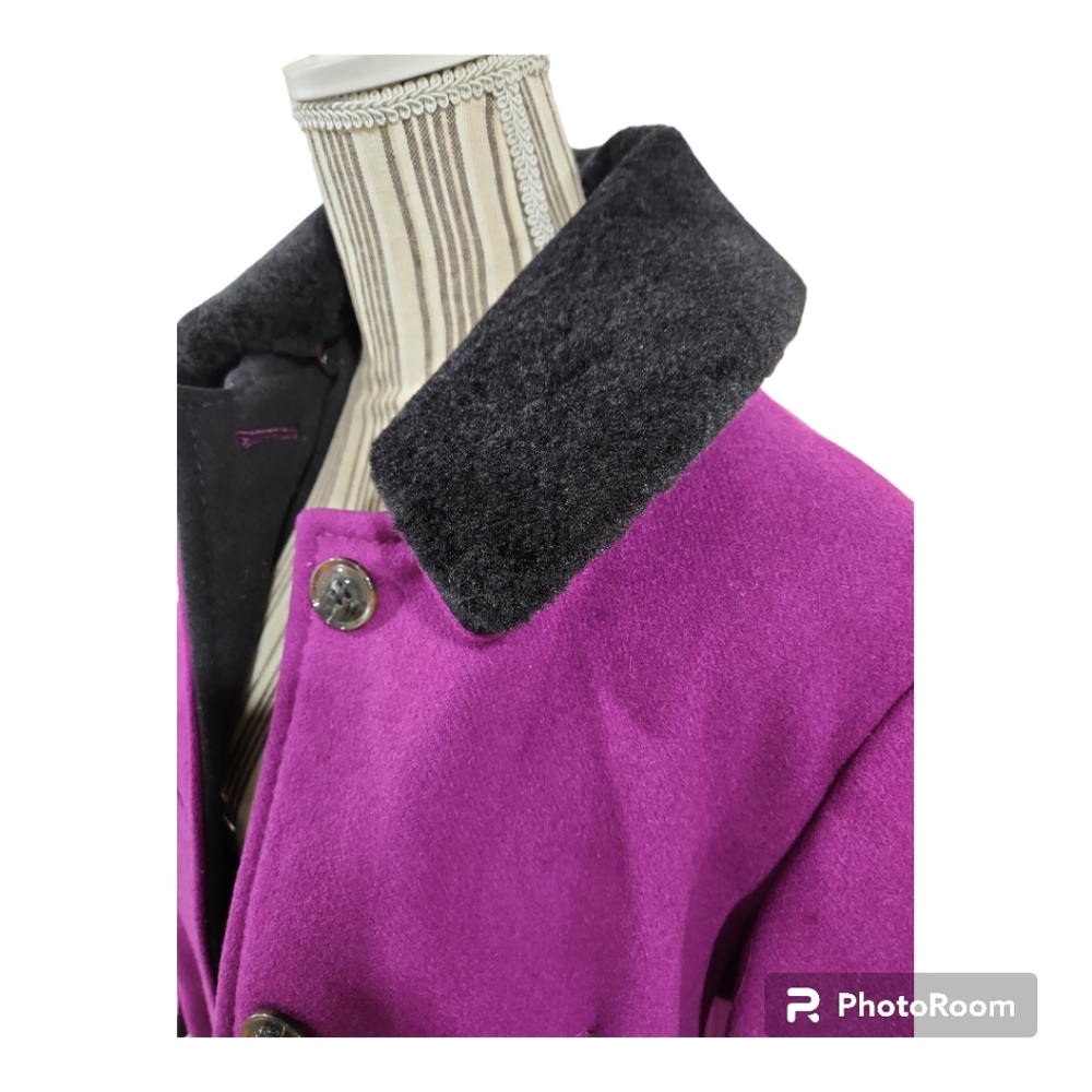 Kate Spade ● Bright Violet Sherpa-Collar Belted Wool-Blend Peacoat - Picture 8 of 9